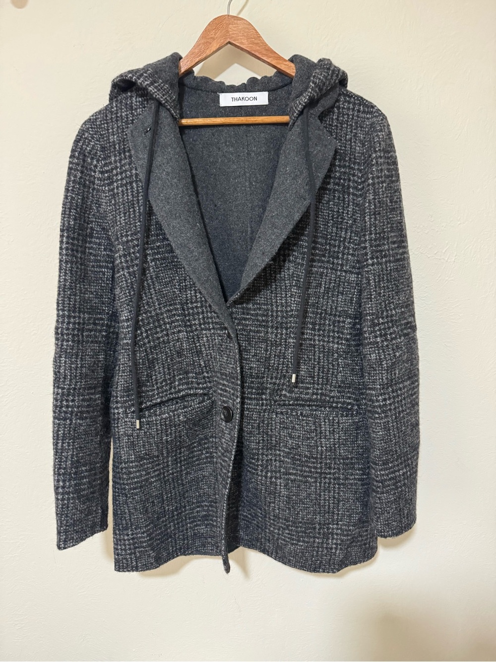Thakoon Charcoal Plaid Hooded Blazer Jacket